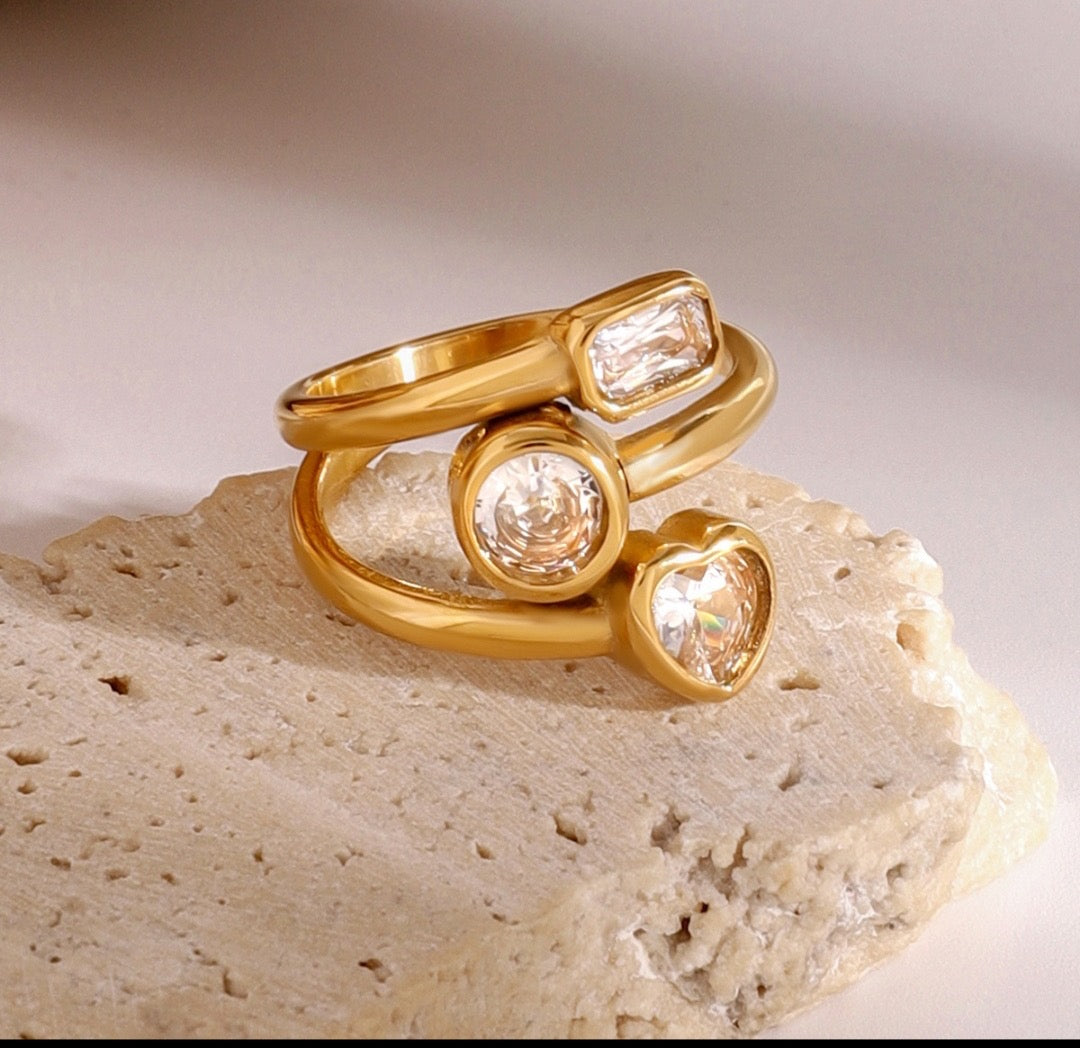 Triple Crystal Gold open Ring❤️🔥