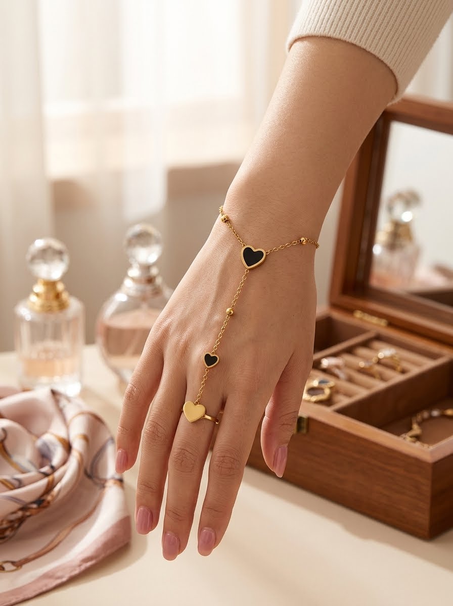 Black & Golden Heart Handchain🔥
