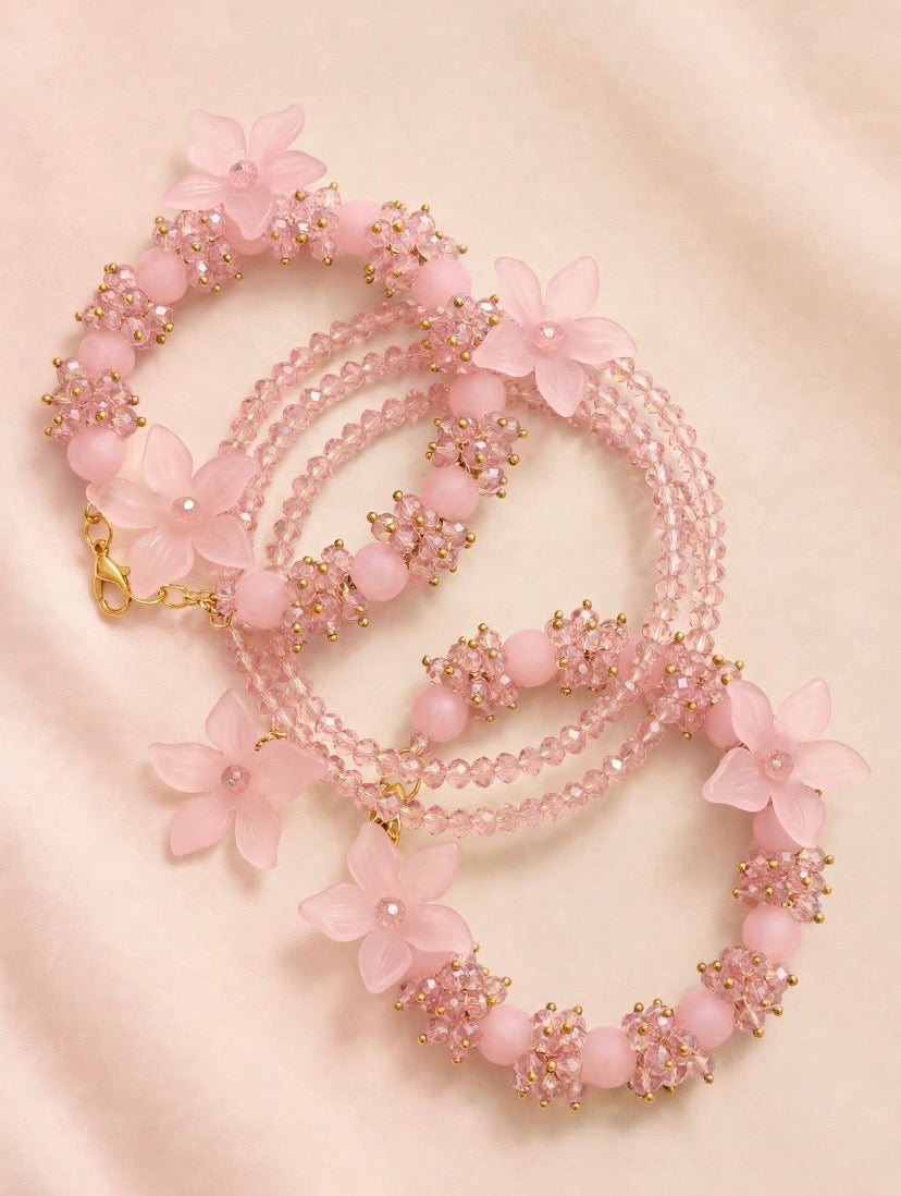 Floral Beaded Bangel Set Pink🎀