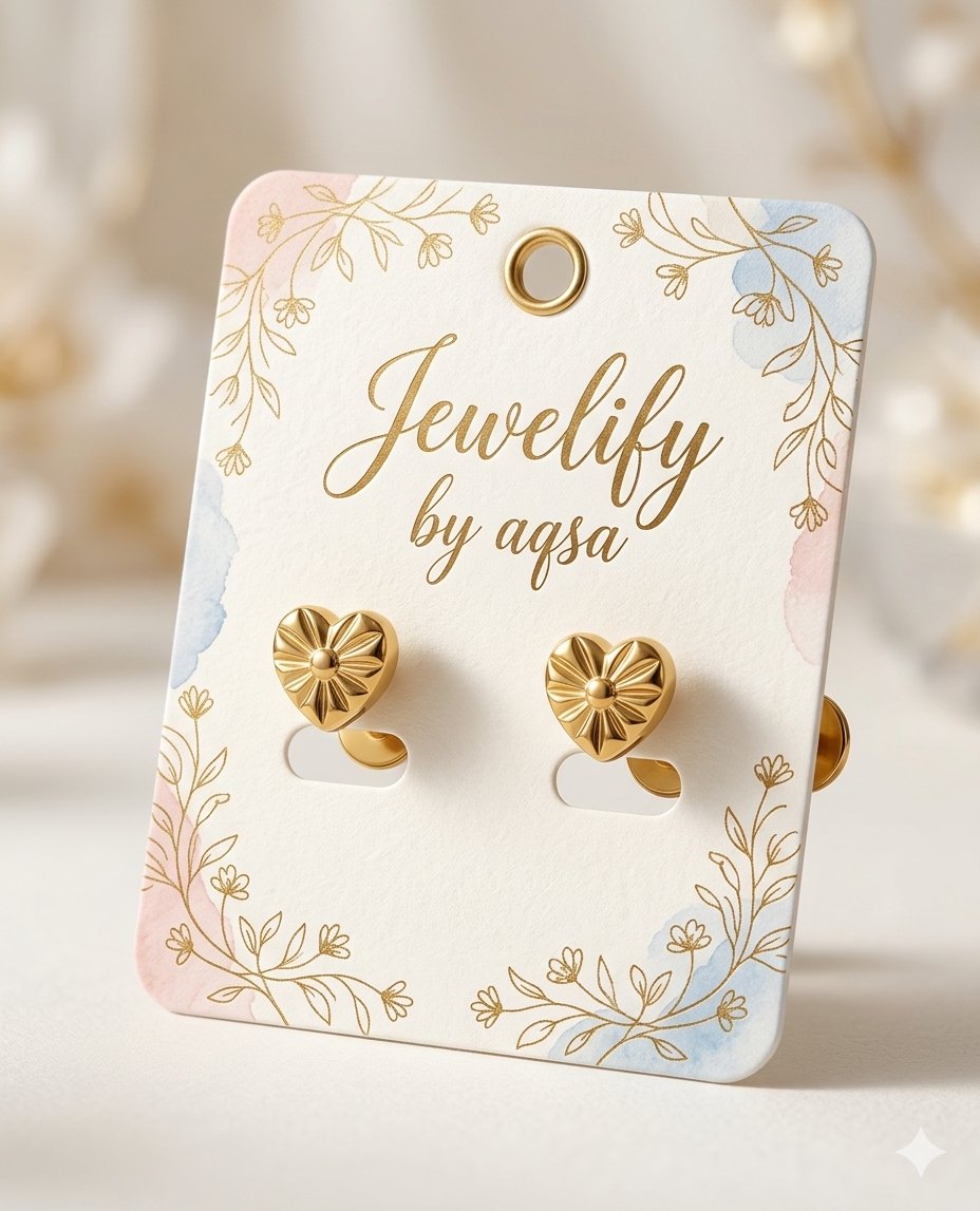 Premium Heart shaped Golden Studs🌟
