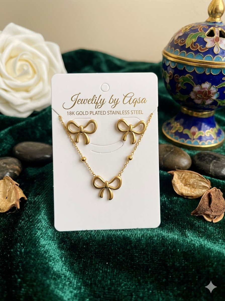 Bow Set❤️🌟 bow Pendant with Bow Earrings🌟✨