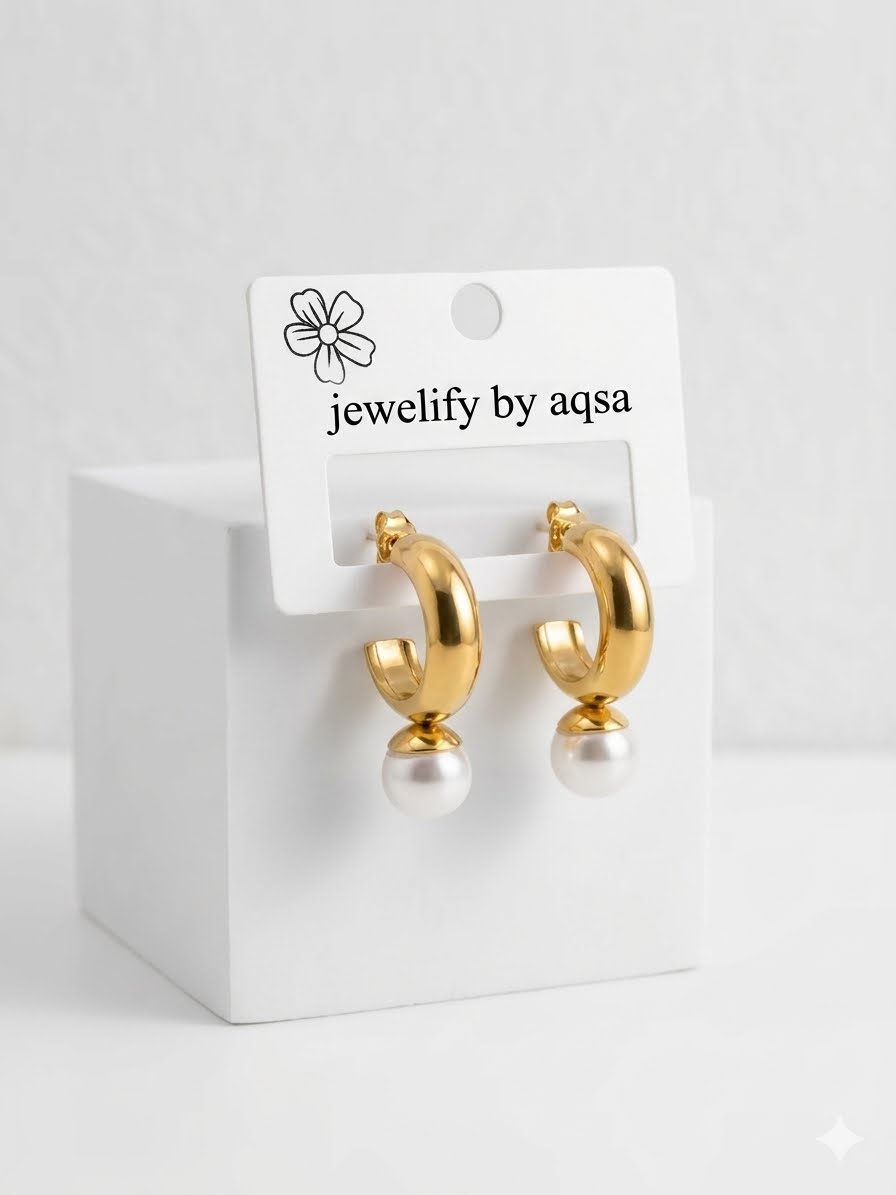 Gold Hoop pearl Drop Earrings😍