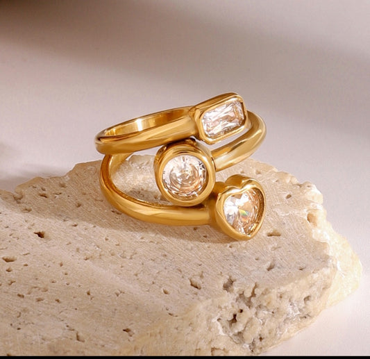 Triple Crystal Gold open Ring❤️‍🔥