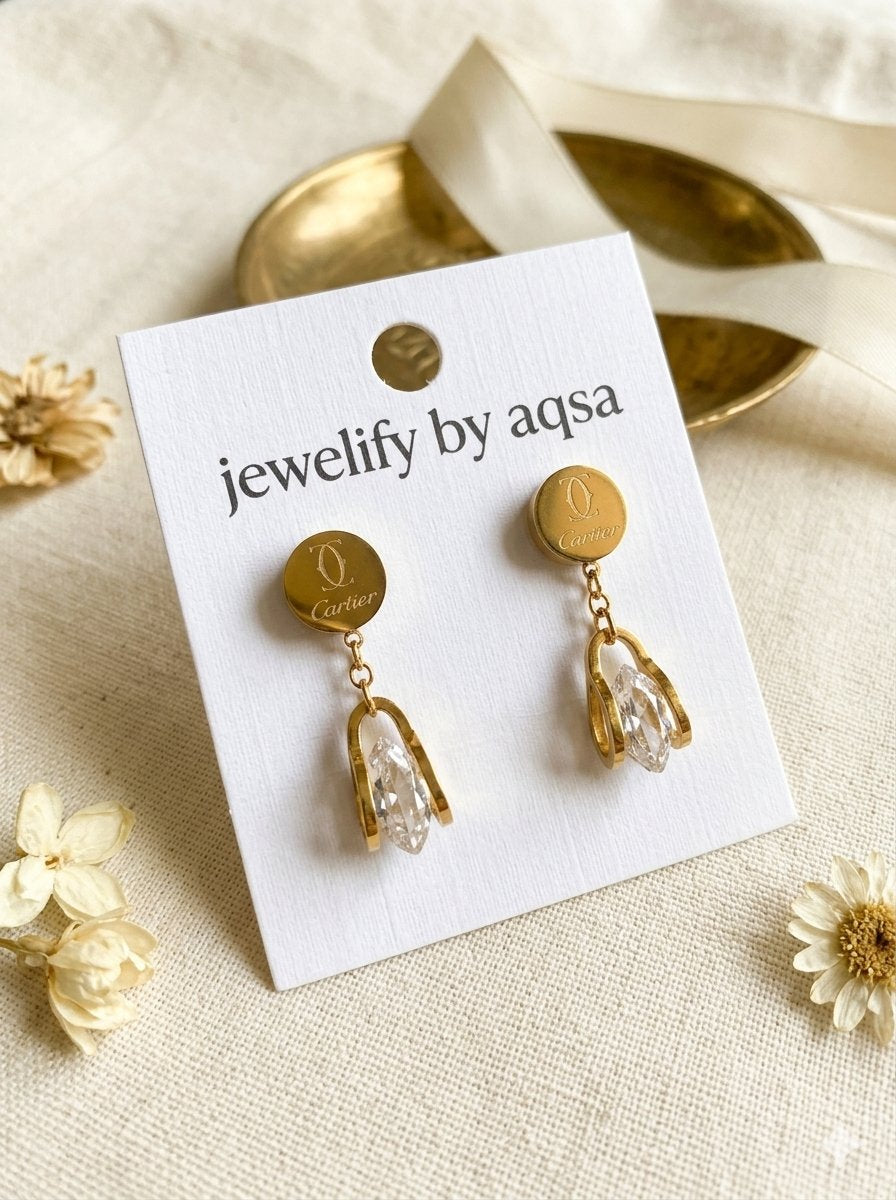 Crystal Gold Drop Earrings 😍