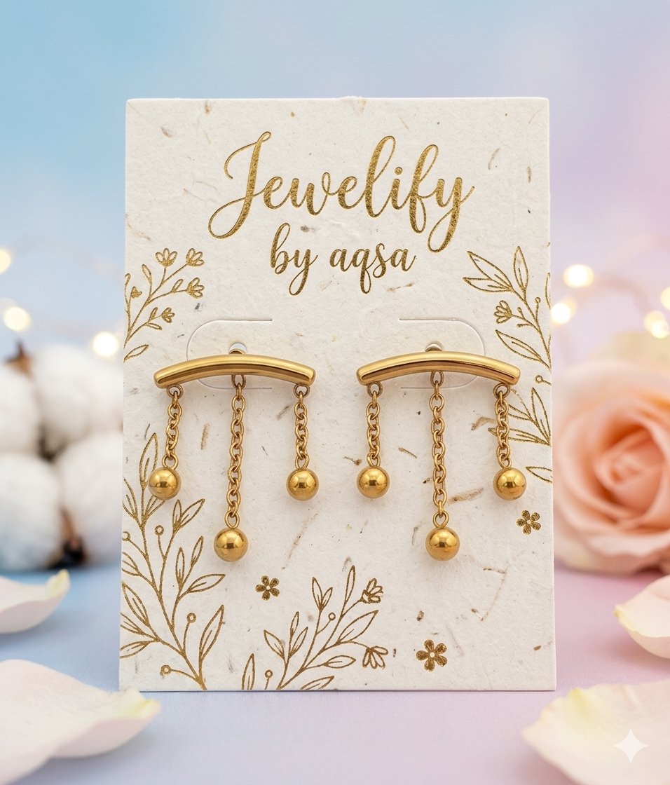 Triple Ball Chain Bar Earrings_Gold plated🌟
