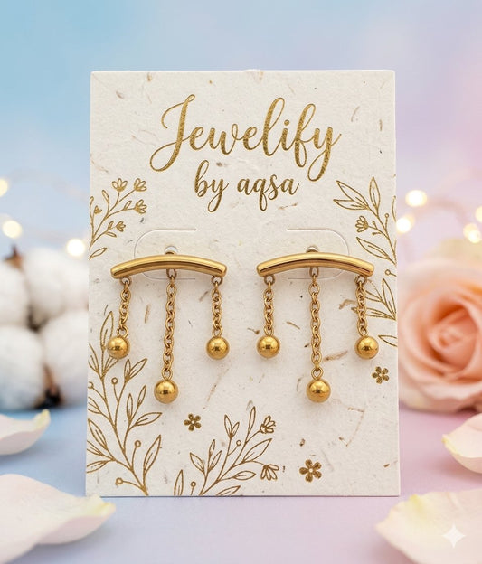 Triple Ball Chain Bar Earrings_Gold plated🌟