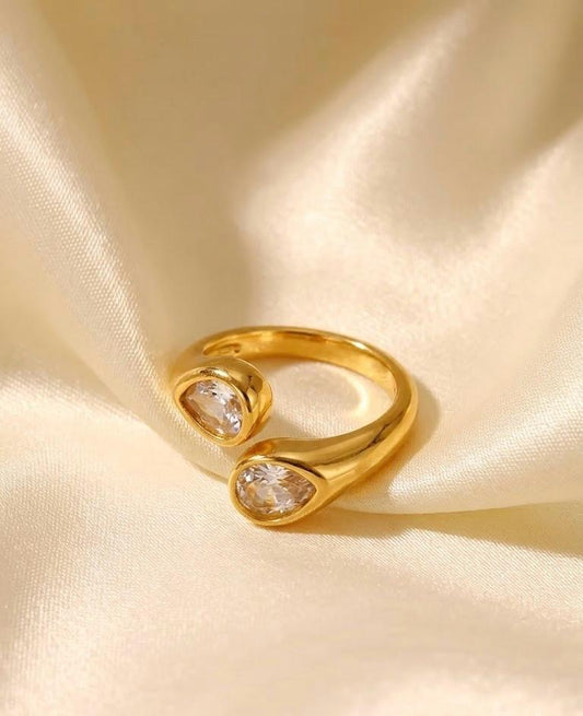 Twin Drop Gold Ring