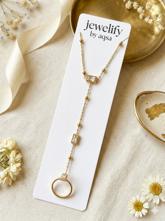 White stones & Golden Ball Handchain with Adjustable Ring🌟