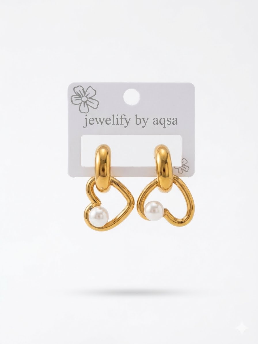 Chunky Heart Hoops with pearl🌟