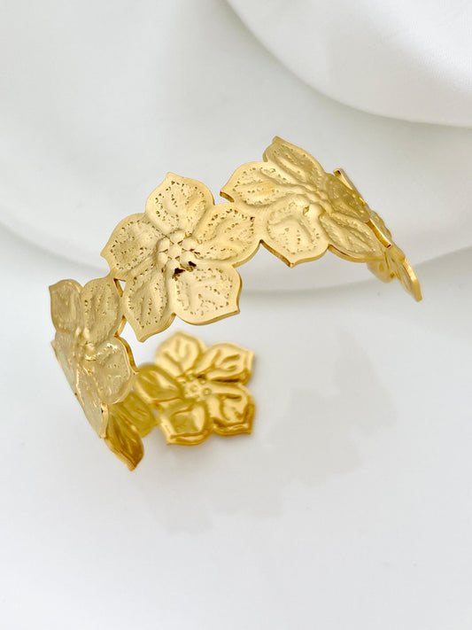Golden Floral Bloom HandCuff Premium Stainless Steel