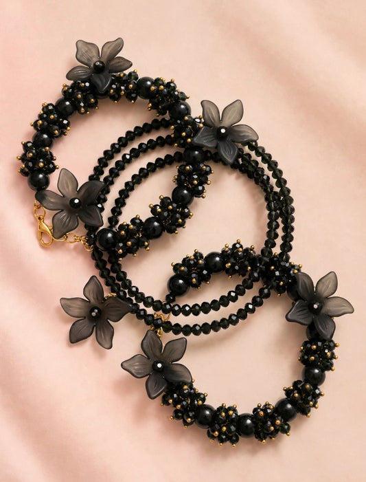 Floral Beaded Bangel Set black❤️🔥