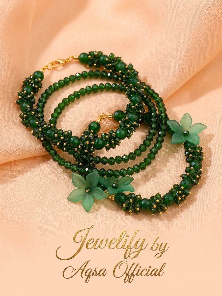 Floral Beaded Bangel Set C Green🔥