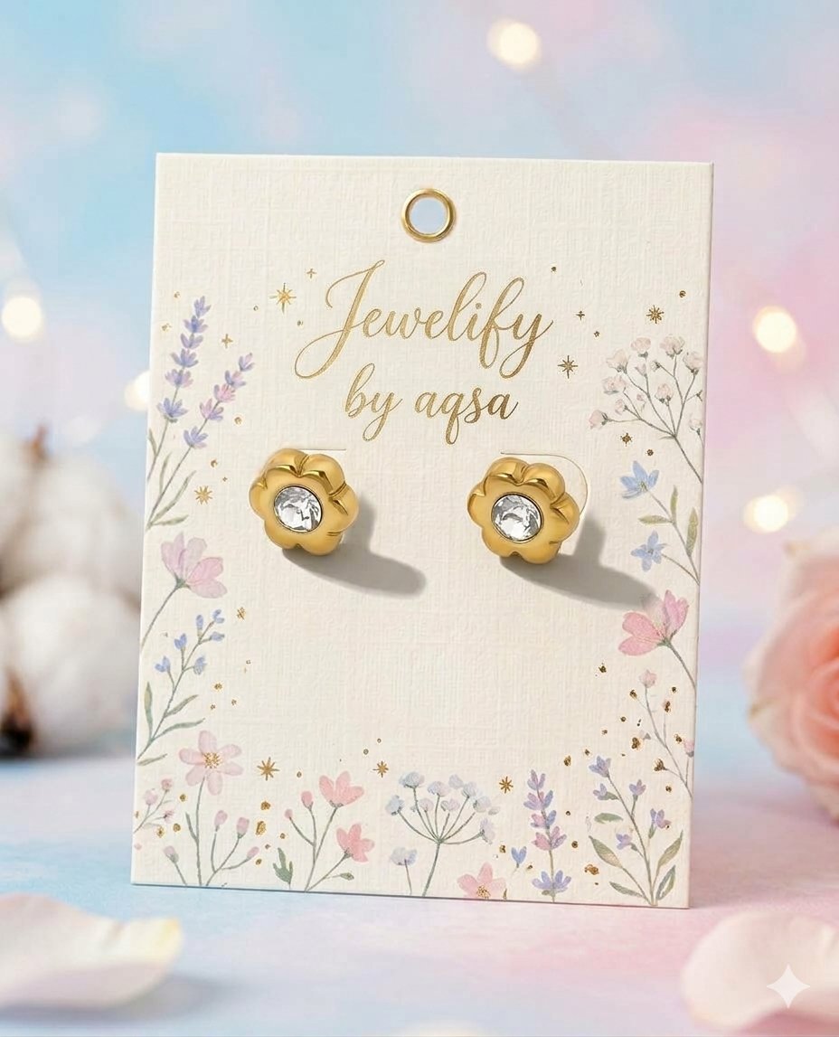 White stone Golden Studs Premium stainless steel