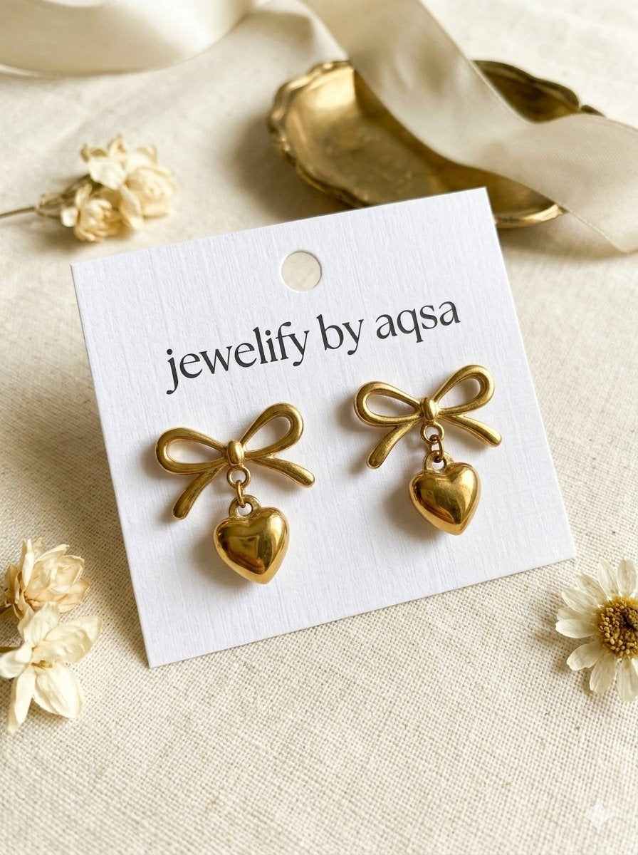 Bow With Heart Earrings❤️‍🔥