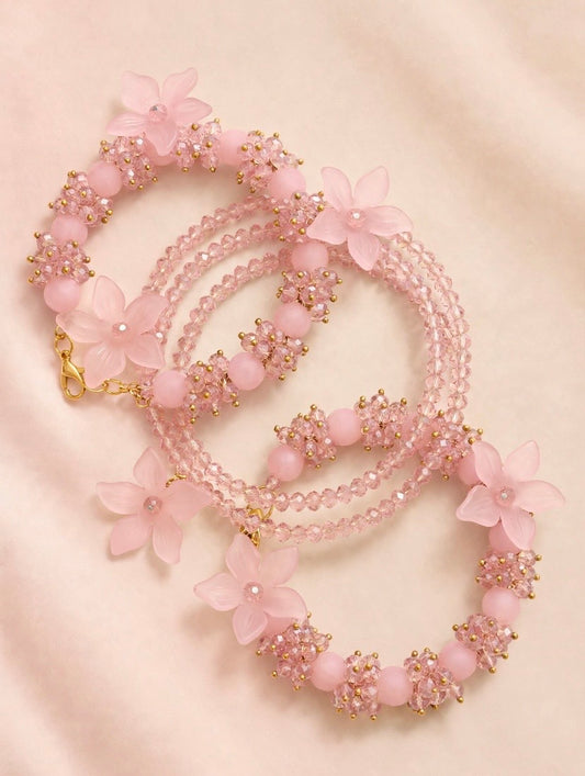 Floral Beaded Bangel Set Pink🎀