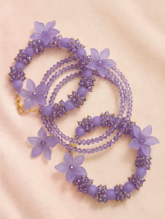 Floral Beaded Bangel Set Lavender