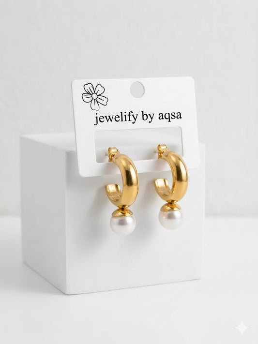 Gold Hoop pearl Drop Earrings😍