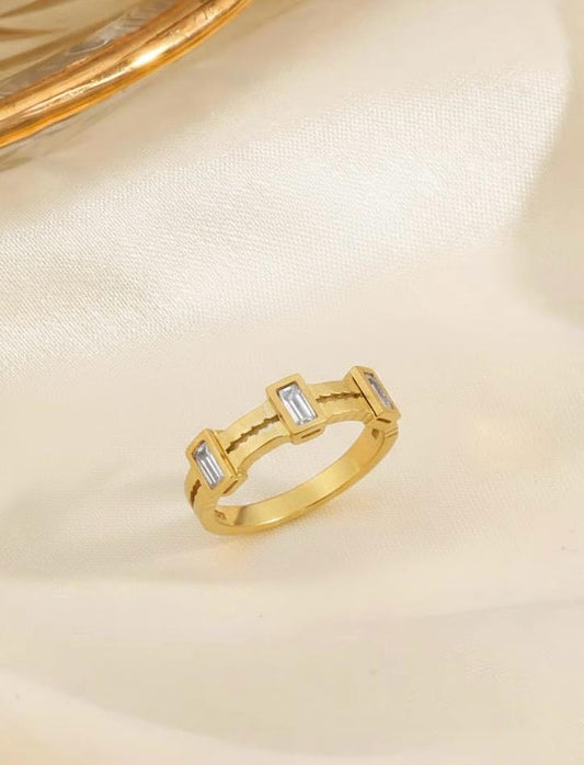 Golden Glam Triple Stone Rinh